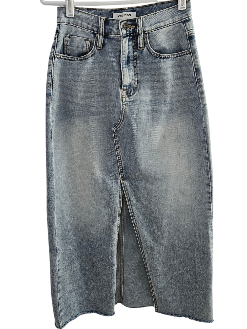 Vigross Blue Denim Maxi Skirt With Front Split